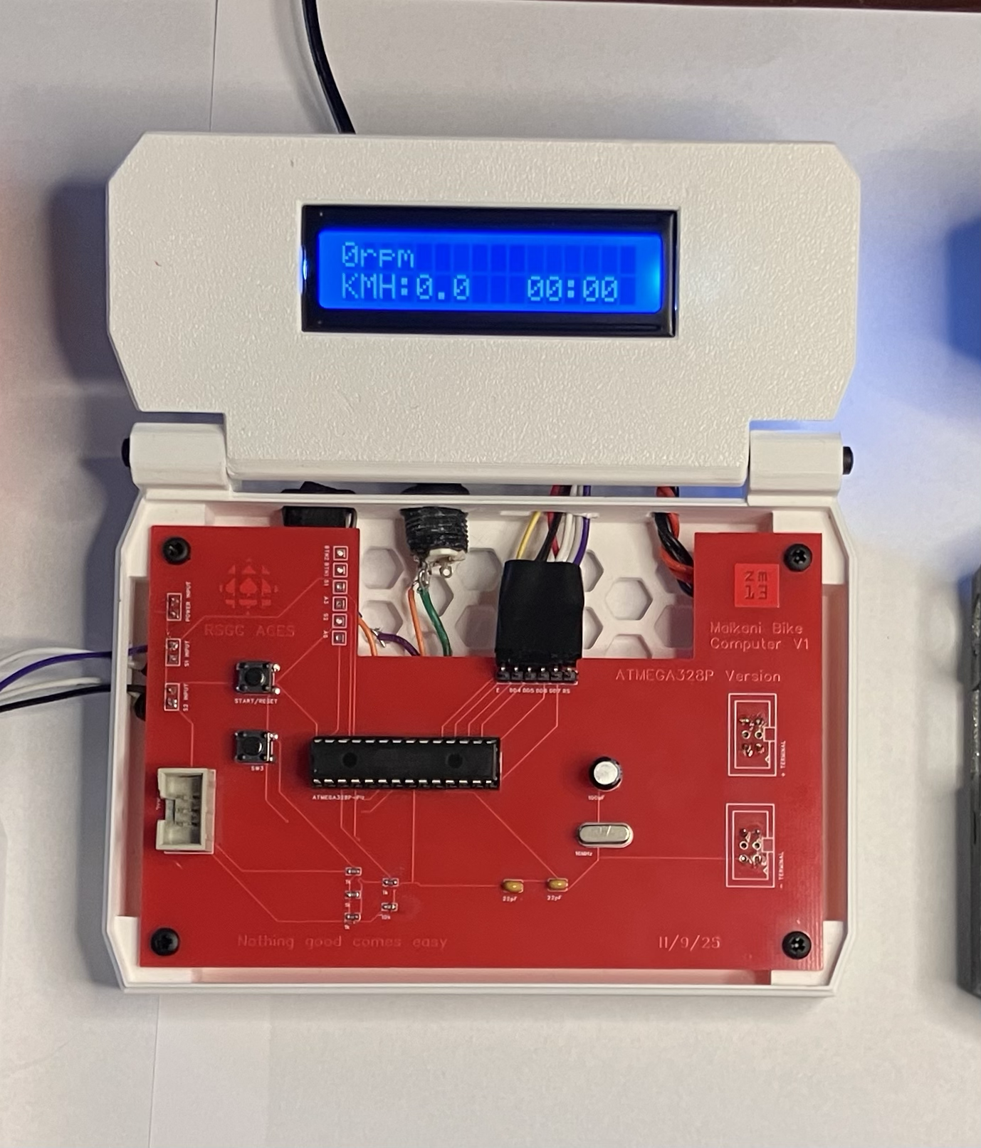 Malkani Bike Computer enclosure and circuit board